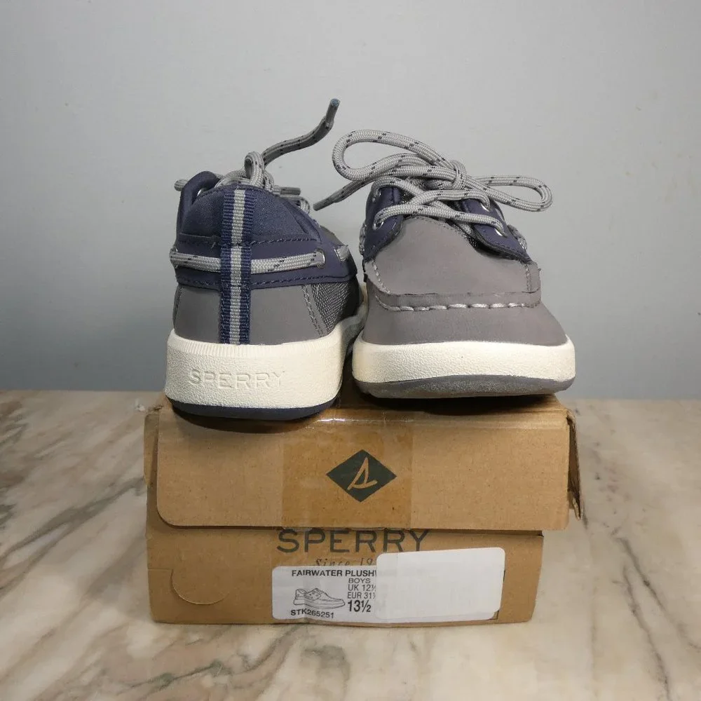 Sperry Fairwater Plushwave Sneaker, Grey/Navy, 13.5 US Unisex Big Kid
